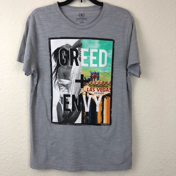 Men's Express Fitted Gray Graphic Print T Shirt - Picture 3 of 16